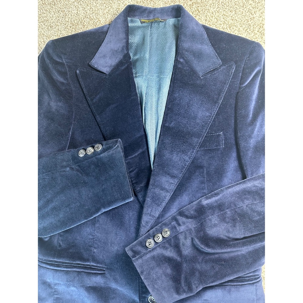 Vintage Saturday Night Disco by h.i.s. Navy Blue Velvet Blazer Pleated Back 40R